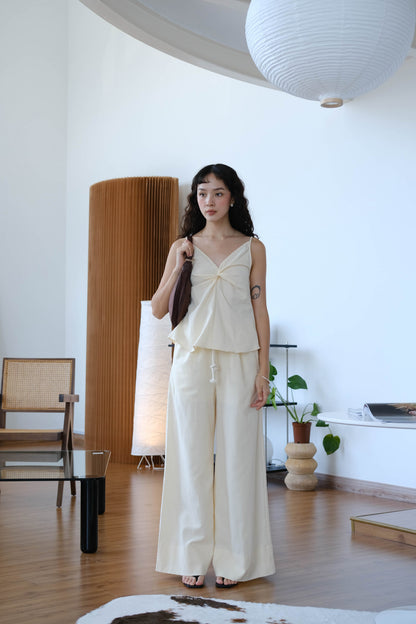 Casual Wide-leg Pants in Cream White With Pocket