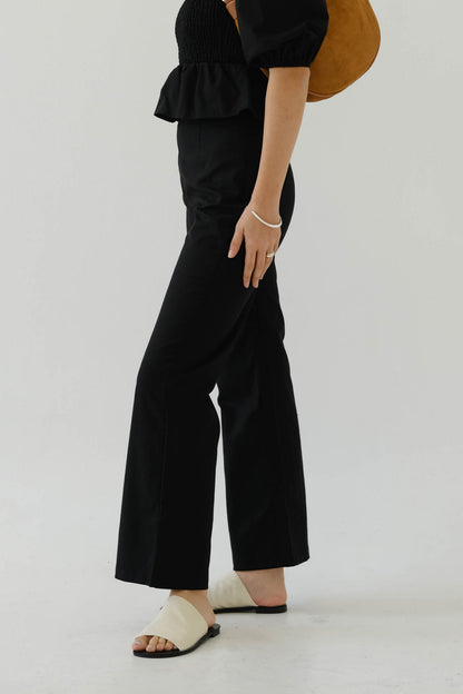 French Linen Wide Leg Pants In Classic Black