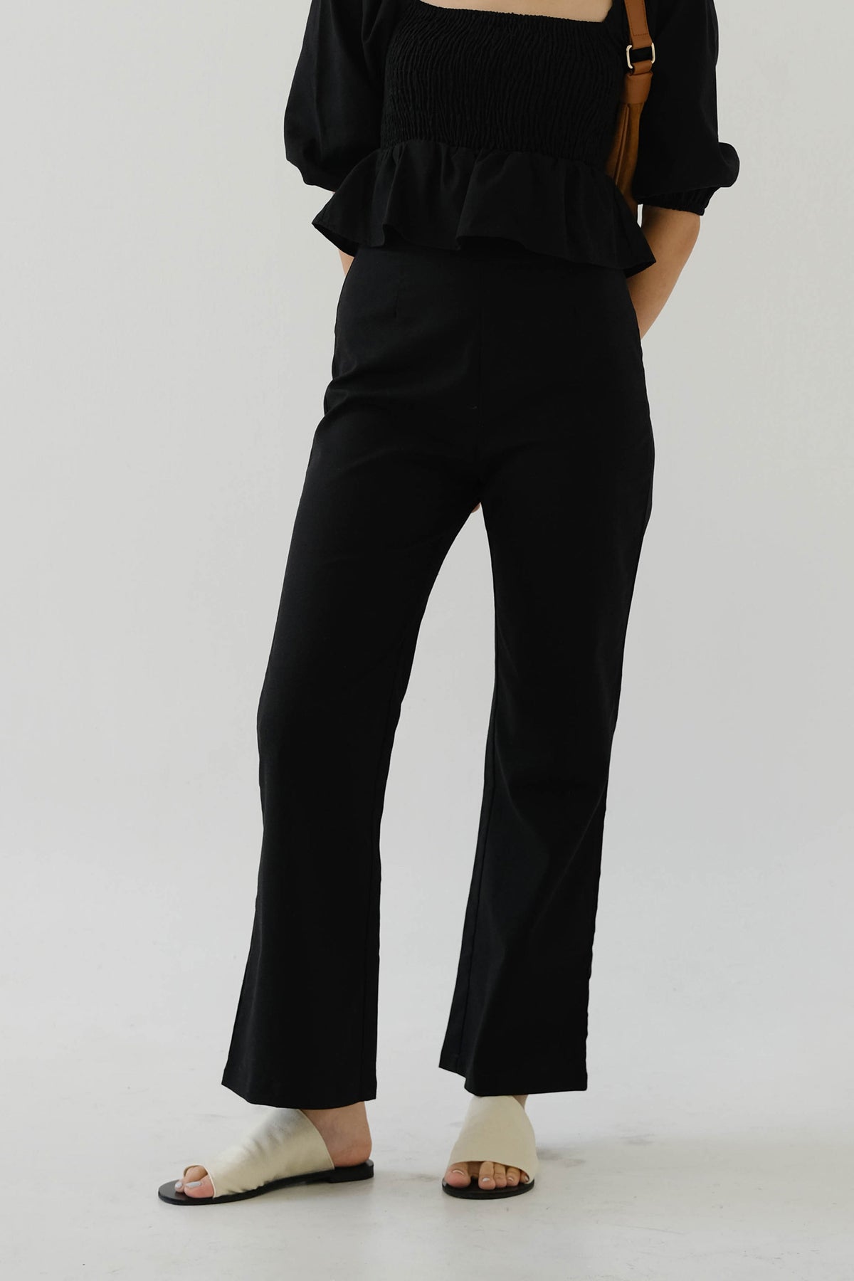 French Linen Wide Leg Pants In Classic Black