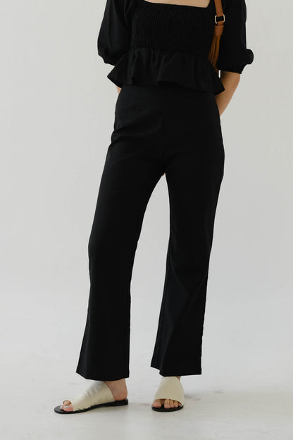 French Linen Wide Leg Pants In Classic Black