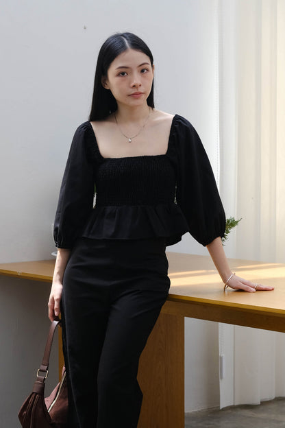 French Linen Wide Leg Pants In Classic Black