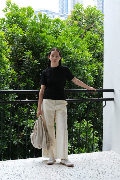 Loose and Slim Drape Slacks in Cream White