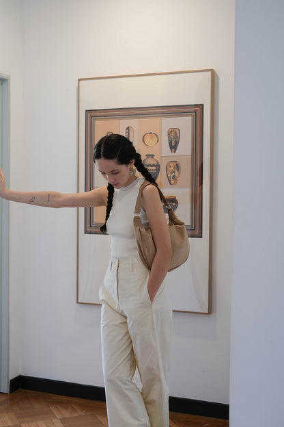 Loose and Slim Drape Slacks in Cream White
