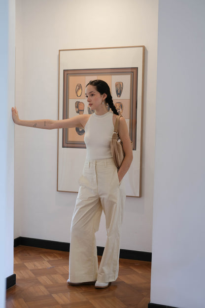 Loose and Slim Drape Slacks in Cream White