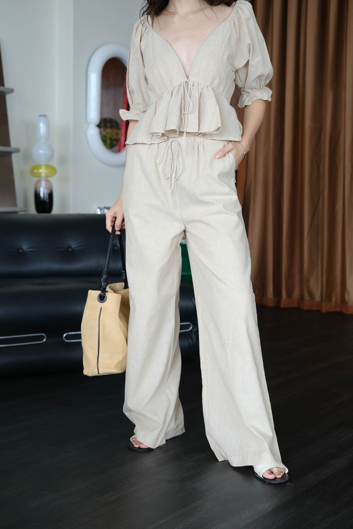 French Linen Wide-leg Long Pants