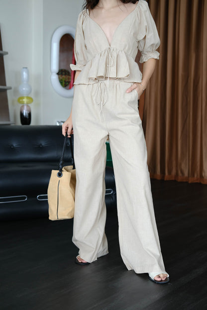 French Linen Wide-leg Long Pants
