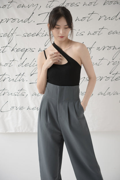High-waisted wide-legged trousers in dark grey