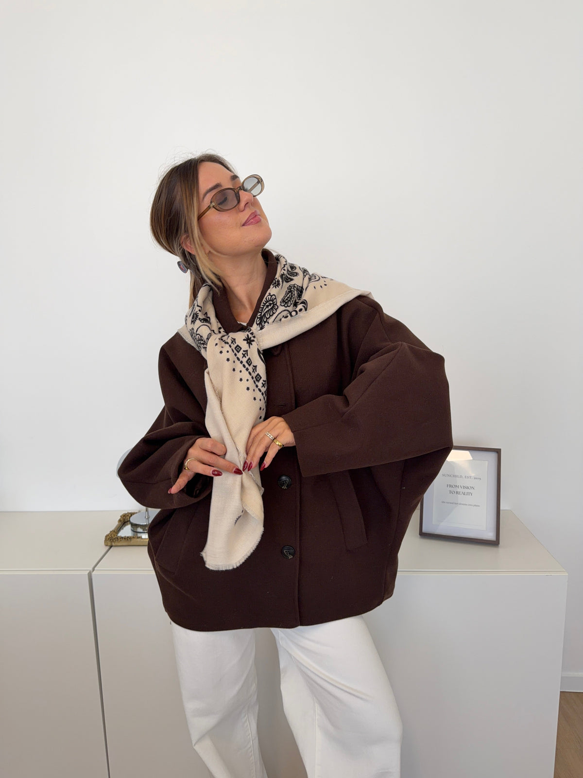 Paisley Tuch Schal - Beige/Schwarz