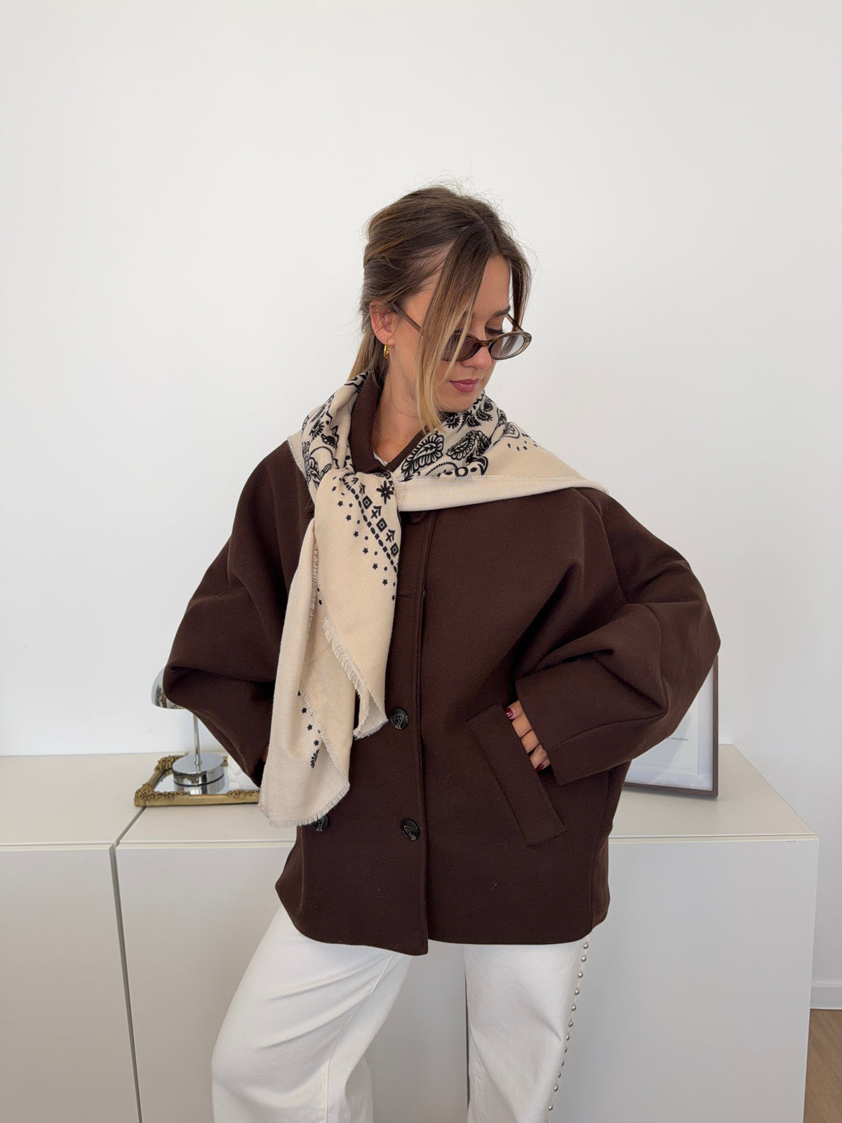 Paisley Tuch Schal - Beige/Schwarz