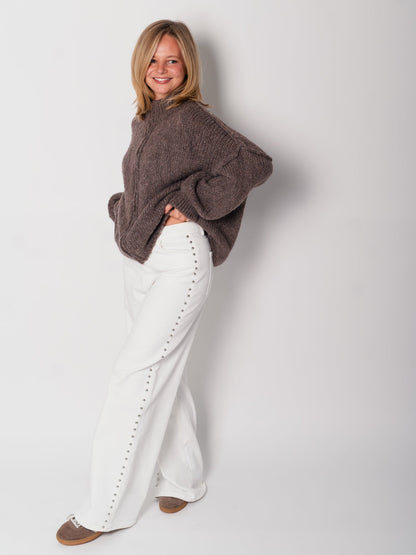 Oversize Zipper Strickjacke -  Coffee