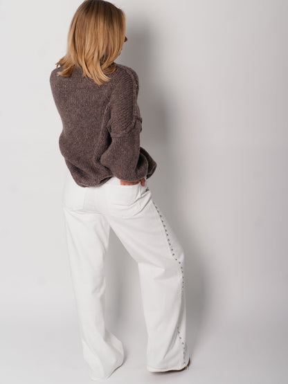 Oversize Zipper Strickjacke -  Coffee