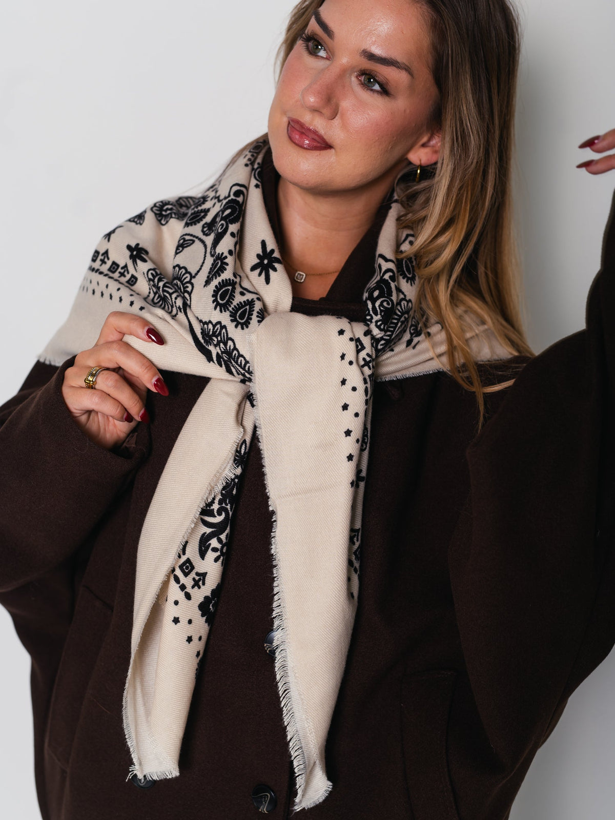 Paisley Tuch Schal - Beige/Schwarz