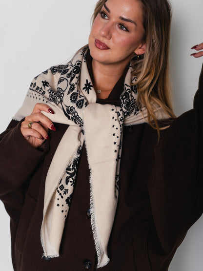 Paisley Tuch Schal - Beige/Schwarz