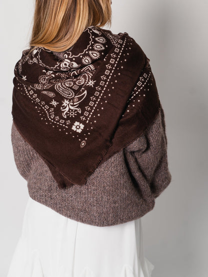 Paisley Tuch Schal - Dunkelbraun/Creme