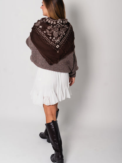 Paisley Tuch Schal - Dunkelbraun/Creme