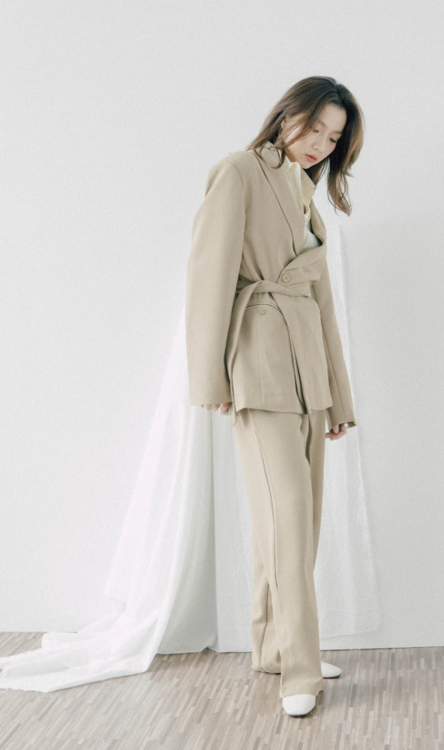 High waist wide leg suit trousers in khaki