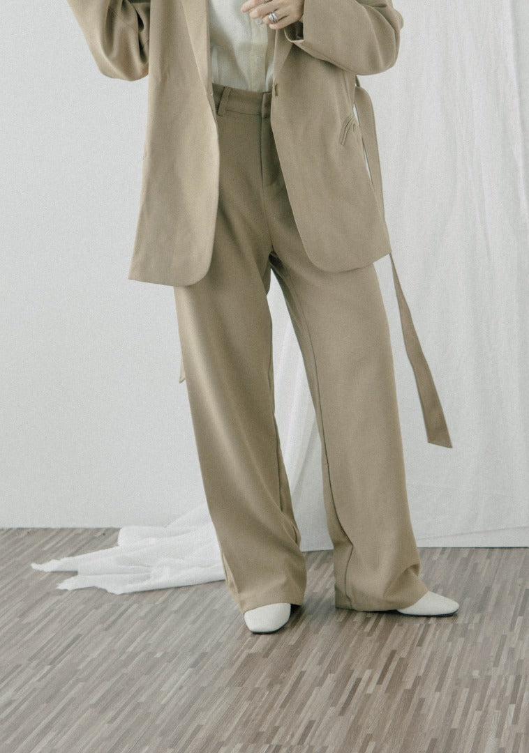 High waist wide leg suit trousers in khaki
