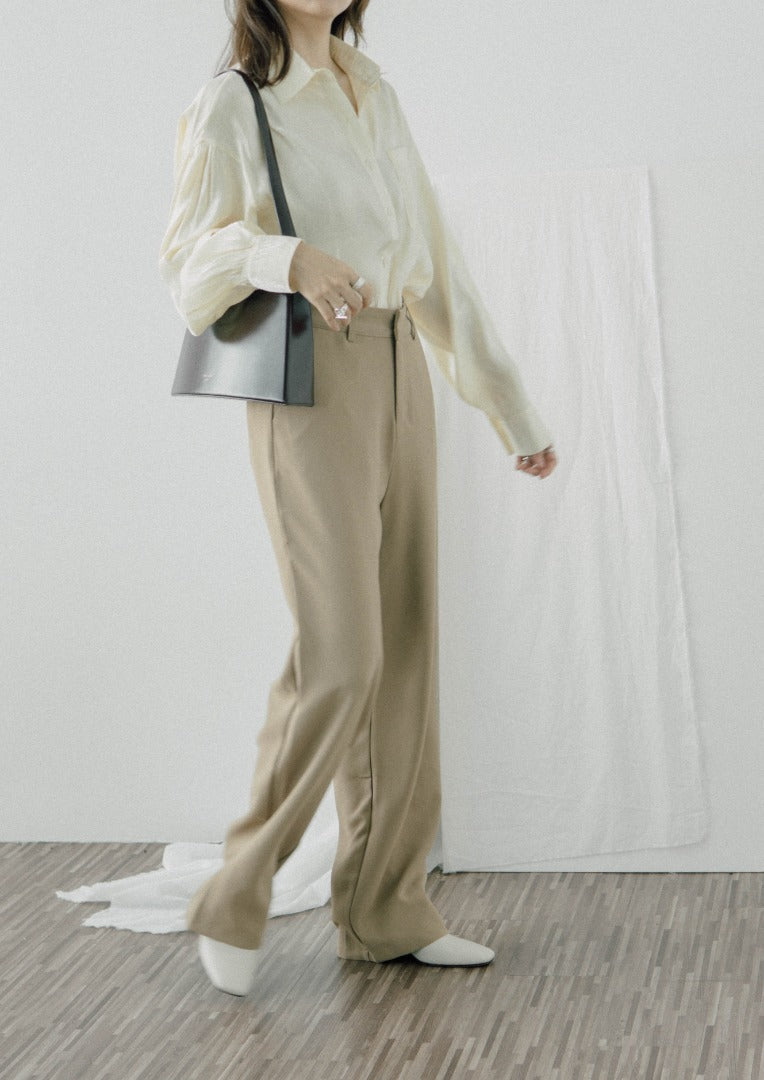 High waist wide leg suit trousers in khaki