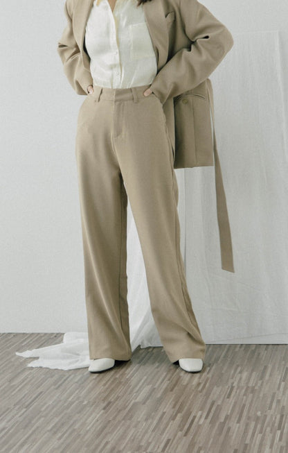 High waist wide leg suit trousers in khaki