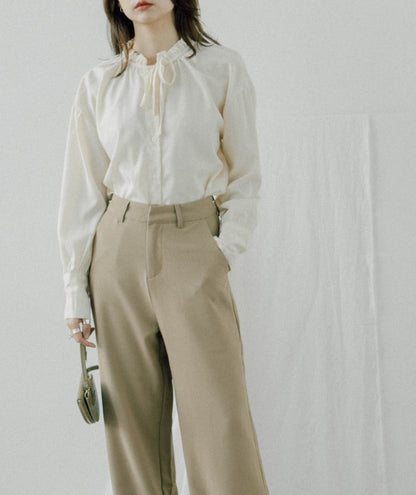 High waist wide leg suit trousers in khaki