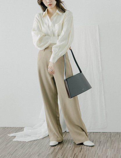 High waist wide leg suit trousers in khaki