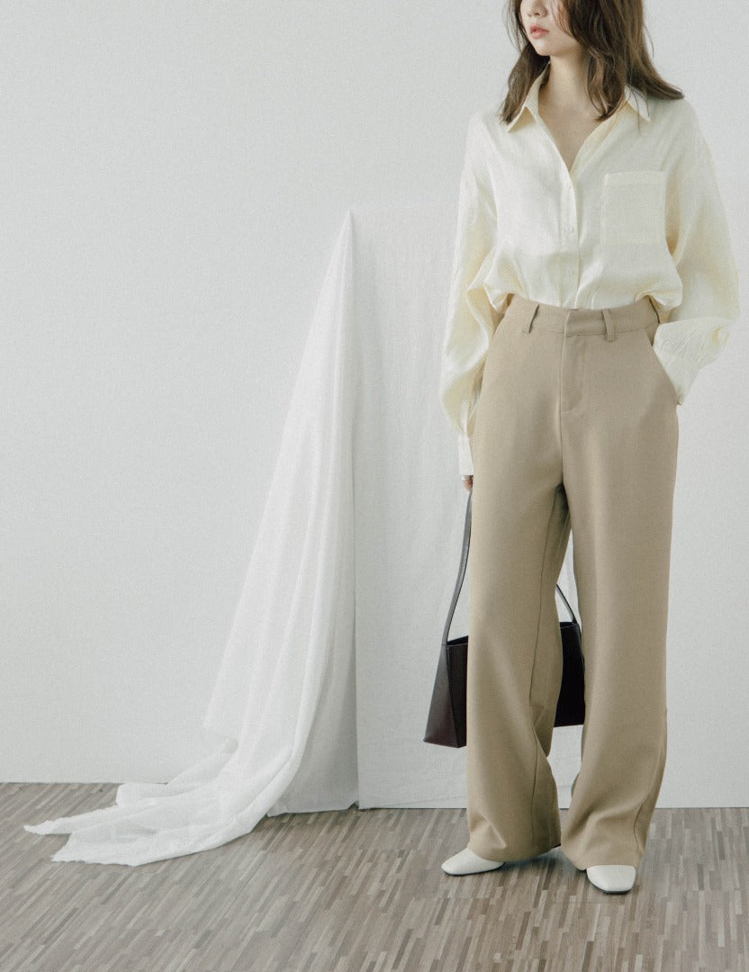 High waist wide leg suit trousers in khaki