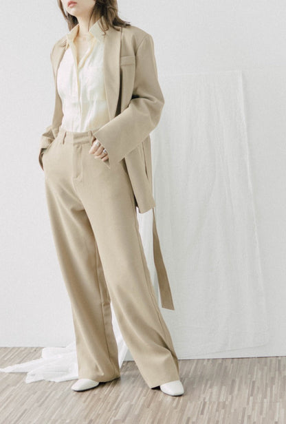 High waist wide leg suit trousers in khaki