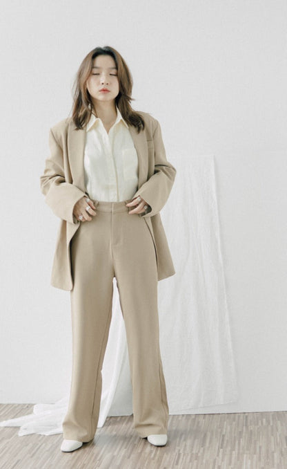 High waist wide leg suit trousers in khaki