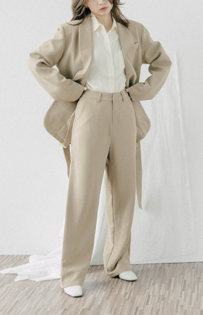 High waist wide leg suit trousers in khaki