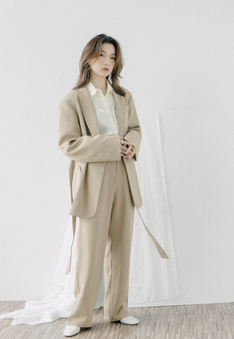 High waist wide leg suit trousers in khaki