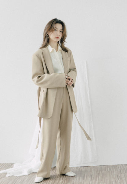 High waist wide leg suit trousers in khaki